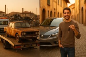 Confronto tra portare l'auto al demolitore e scegliere il noleggio a lungo termine di auto usate in Italia