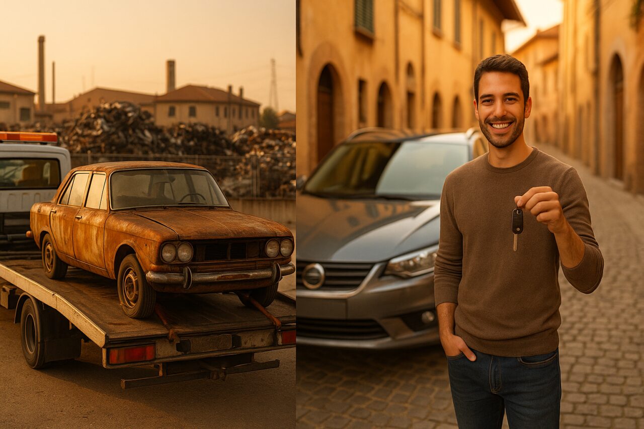 Confronto tra portare l'auto al demolitore e scegliere il noleggio a lungo termine di auto usate in Italia