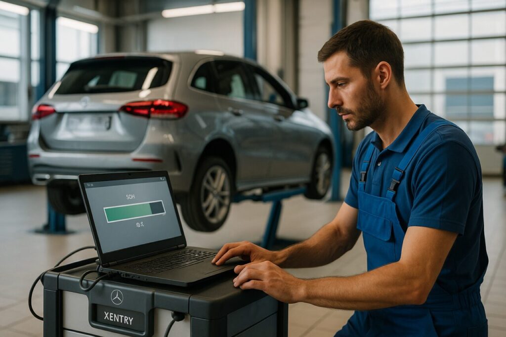 Diagnosi batteria ad alta tensione Mercedes Classe B ibrida plug-in con strumentazione XENTRY