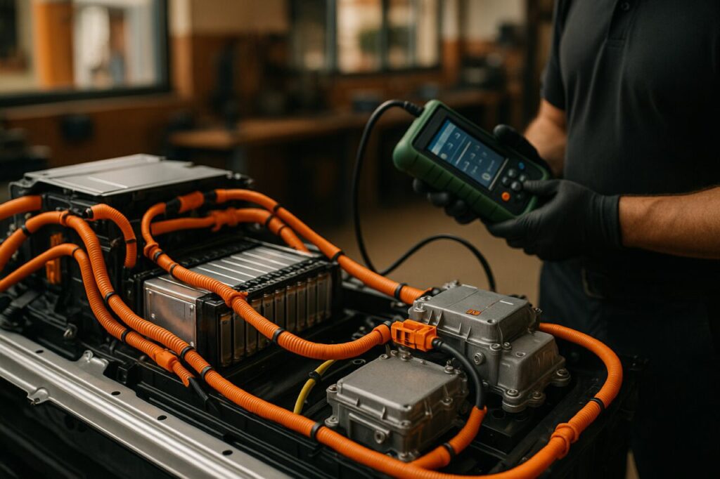 Diagnosi batteria di trazione ibrida Lexus RX con strumento specializzato in officina