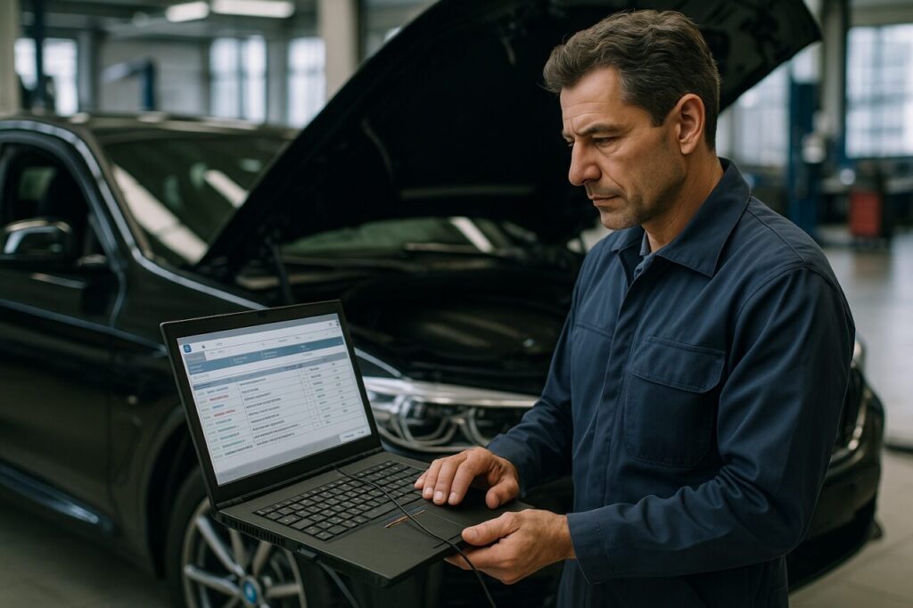 Meccanico professionale esegue diagnosi ISTA su BMW X4 usato in officina italiana