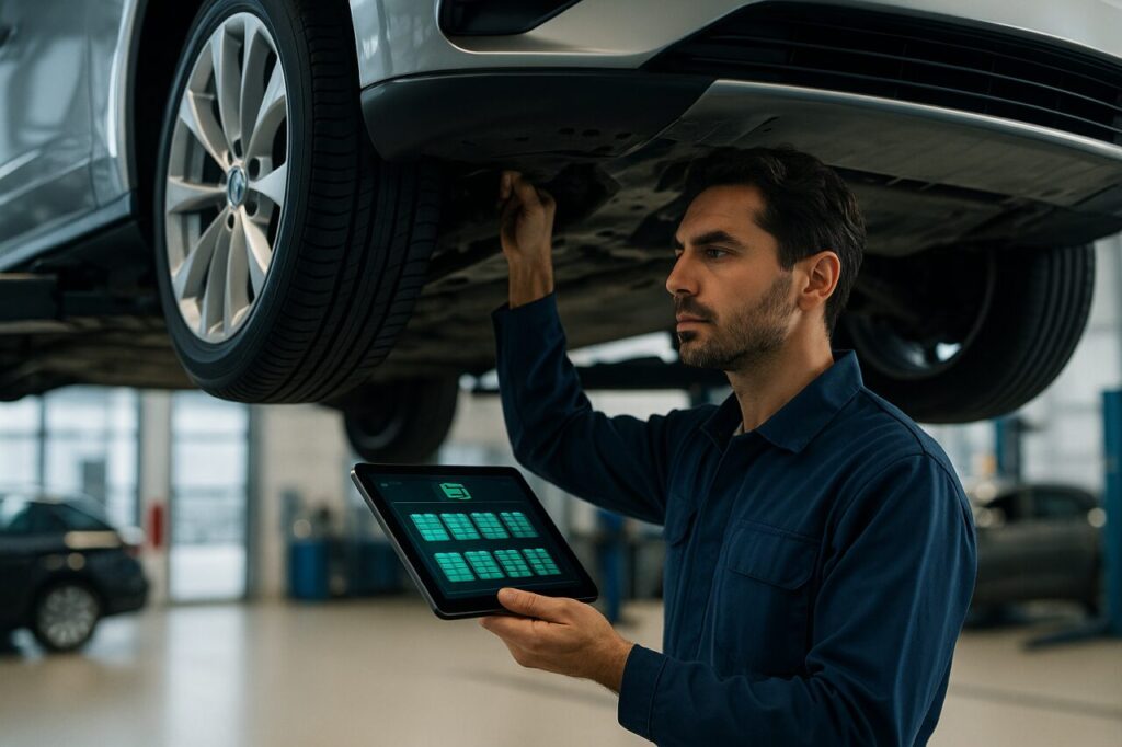 Meccanico italiano controlla lo State of Health della batteria di un'Audi e-tron GT con diagnostica ODIS