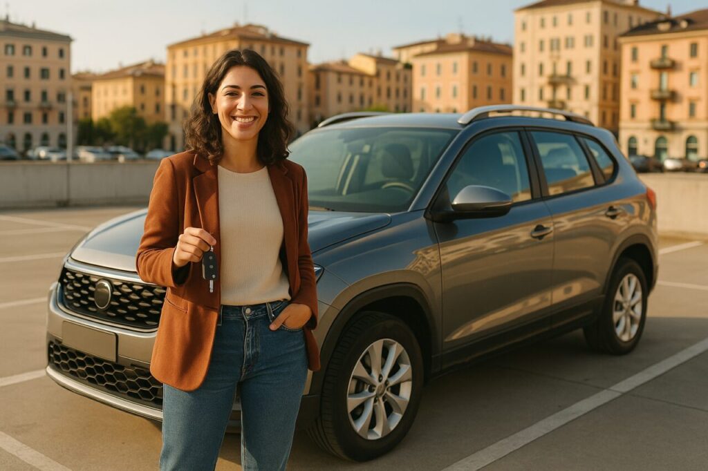 Donna italiana soddisfatta con auto km0 in noleggio a lungo termine senza anticipo - NLT Usato.it