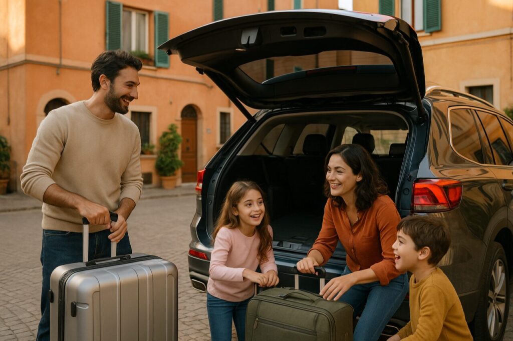Famiglia italiana con Ford Explorer SUV in noleggio a lungo termine senza anticipo