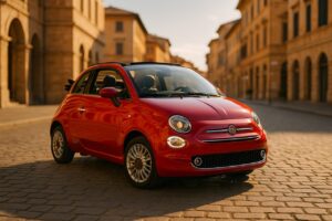 Fiat 500C cabrio rossa usata in noleggio a lungo termine su strada italiana