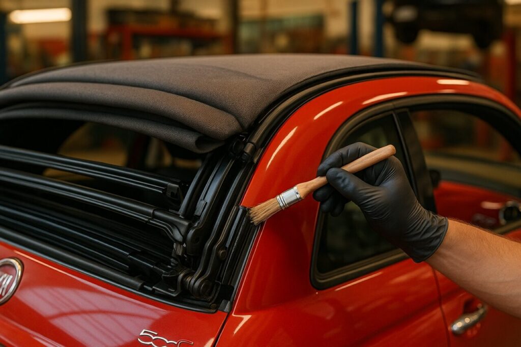 Meccanismo tetto in tela Fiat 500C manutenzione officina italiana