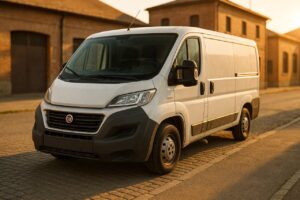 Fiat Ducato usato parcheggiato in una via italiana soleggiata, guida tecnica noleggio a lungo termine