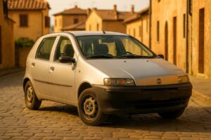 Fiat Punto usata parcheggiata in una strada italiana, guida tecnica noleggio a lungo termine