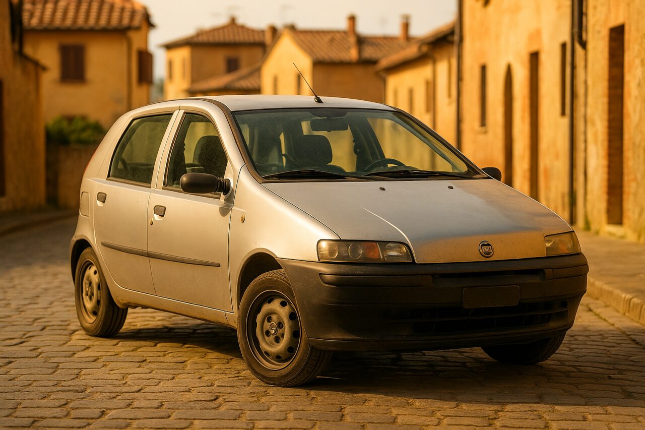 Fiat Punto usata parcheggiata in una strada italiana, guida tecnica noleggio a lungo termine