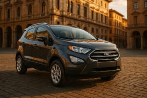 Ford EcoSport usato parcheggiato in centro storico italiano, noleggio a lungo termine crossover compatto