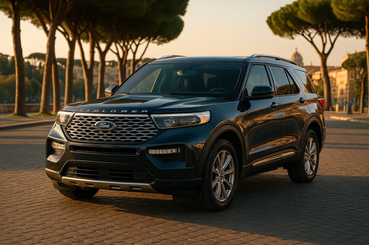 Ford Explorer SUV usato in noleggio a lungo termine su strada italiana al tramonto