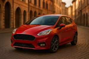 Ford Fiesta usata in noleggio a lungo termine parcheggiata in centro storico italiano