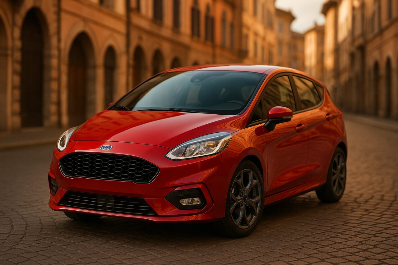 Ford Fiesta usata in noleggio a lungo termine parcheggiata in centro storico italiano