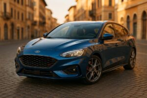Ford Focus ST usata parcheggiata in una strada italiana, noleggio a lungo termine auto sportiva usata