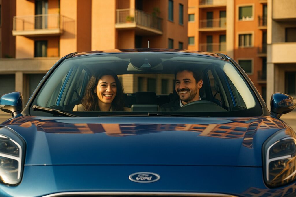 Coppia italiana a bordo di un Ford Puma in noleggio a lungo termine usato
