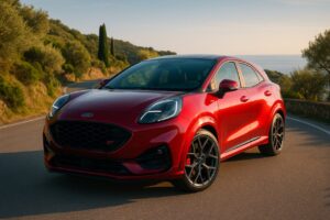 Ford Puma ST usata in noleggio a lungo termine su strada italiana panoramica