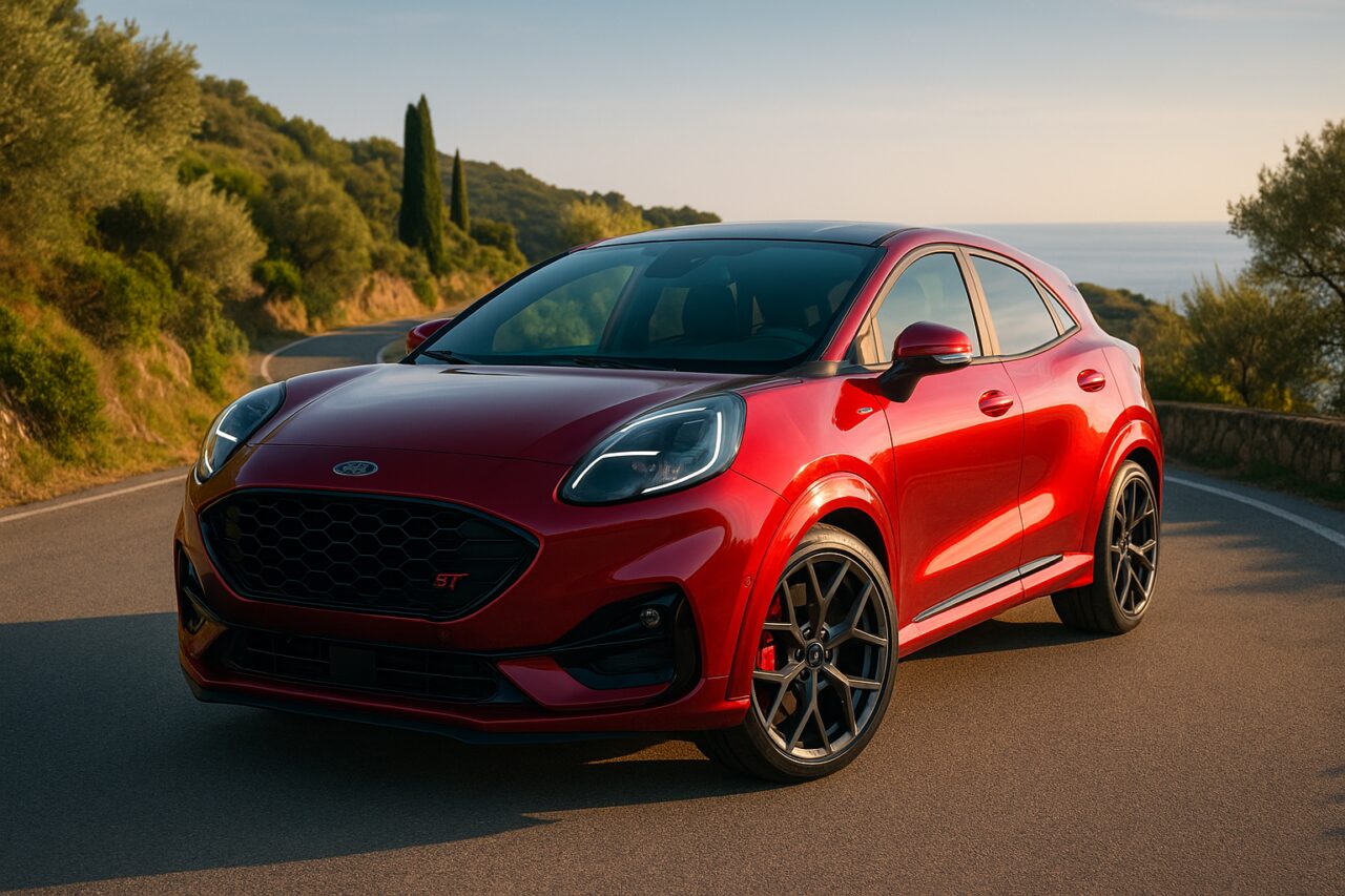 Ford Puma ST usata in noleggio a lungo termine su strada italiana panoramica