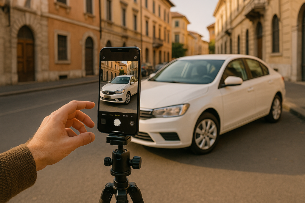 Foto auto usata smartphone annuncio online, fotografia veicolo seminuevo, qualità immagini vendita