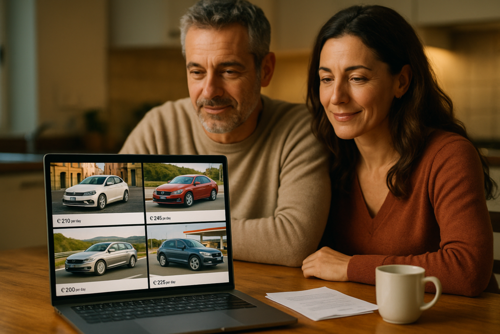 Genitori italiani confrontano offerte di noleggio a lungo termine per auto usate su NLT Usato.it per il figlio neopatentato