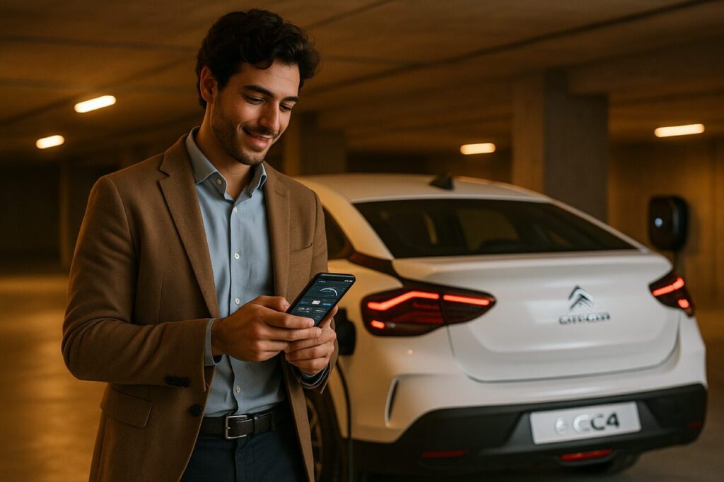 Professionista italiano gestisce la ricarica programmata della Citroën ë-C4X elettrica tramite app per noleggio a lungo termine