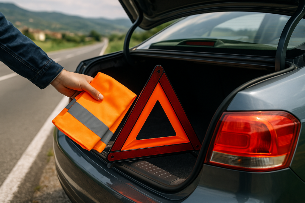 Giubbotto alta visibilità e triangolo di segnalazione obbligatori per auto usata in Italia