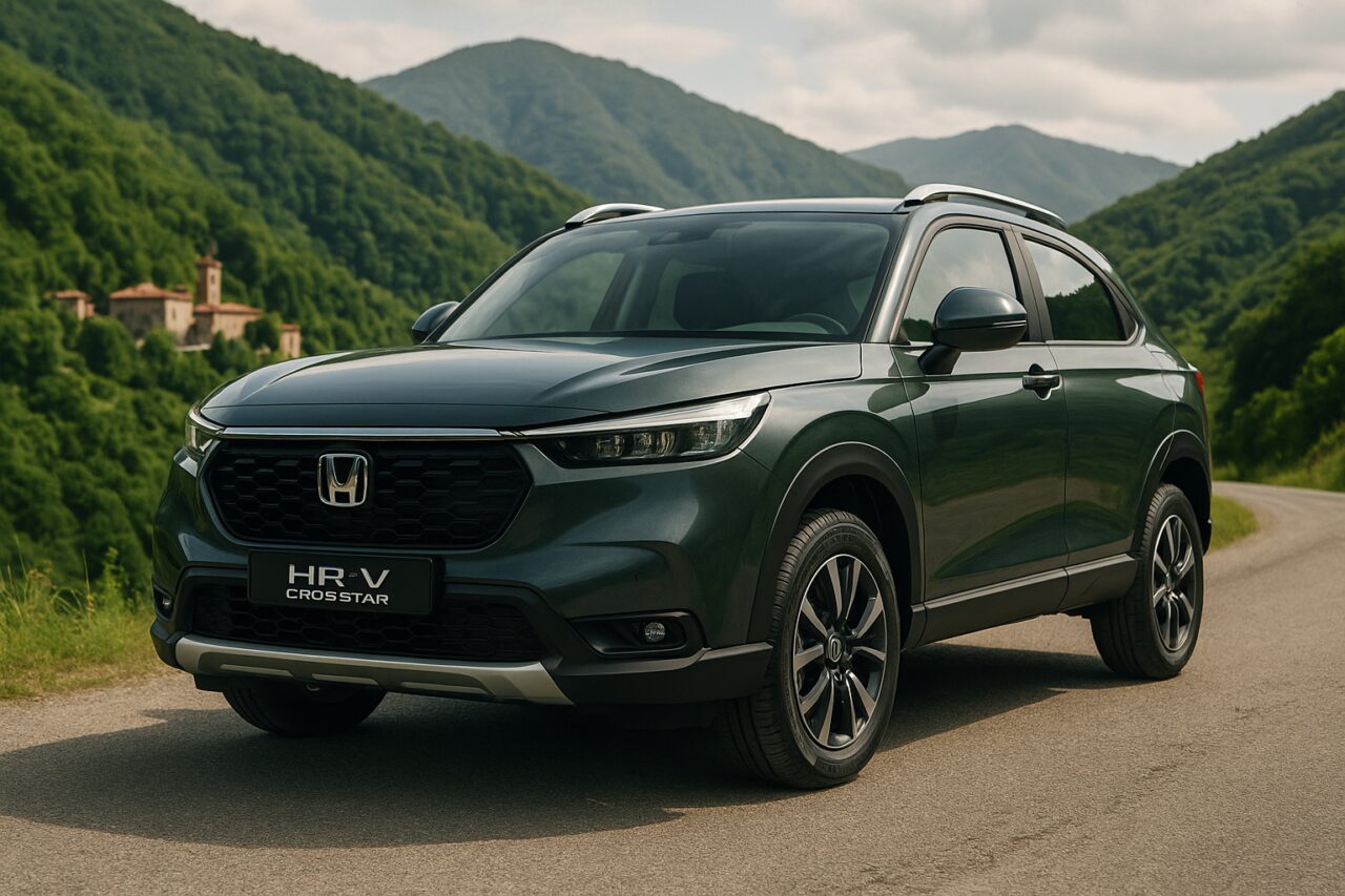 Honda HR-V Crosstar parcheggiato su strada panoramica italiana, noleggio a lungo termine SUV ibrido usato