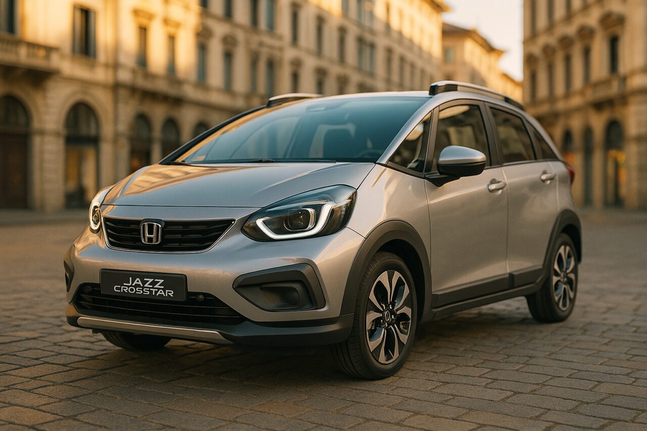 Honda Jazz Crosstar usata in noleggio a lungo termine parcheggiata in centro storico italiano