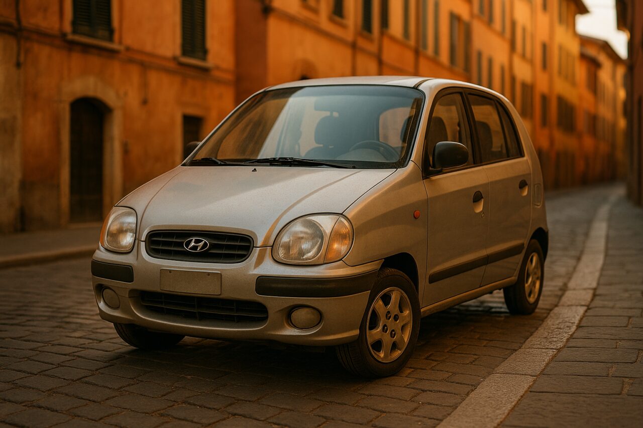Hyundai Atos usata parcheggiata in una strada italiana, guida tecnica manutenzione