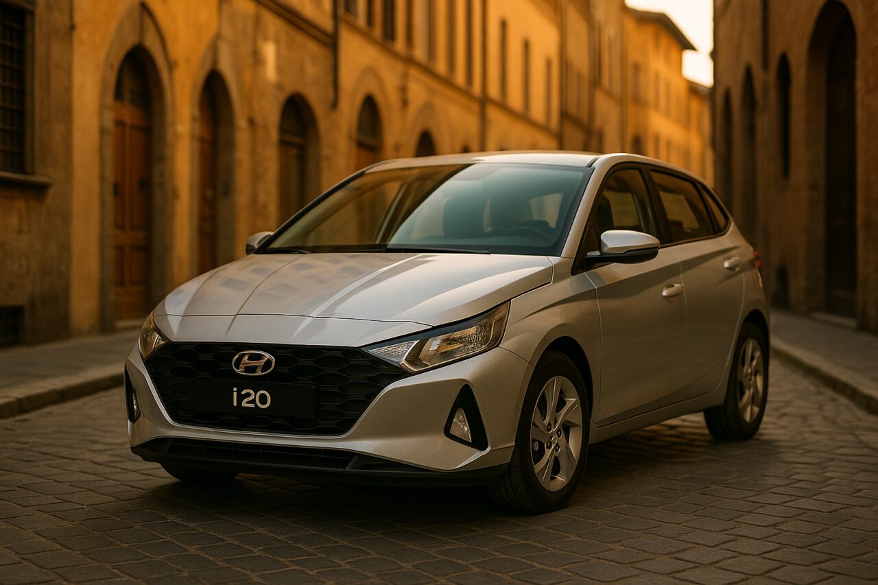 Hyundai i20 usata in noleggio a lungo termine parcheggiata in una città italiana