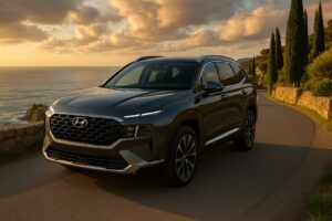 Hyundai Santa Fe usato in noleggio a lungo termine su strada costiera italiana