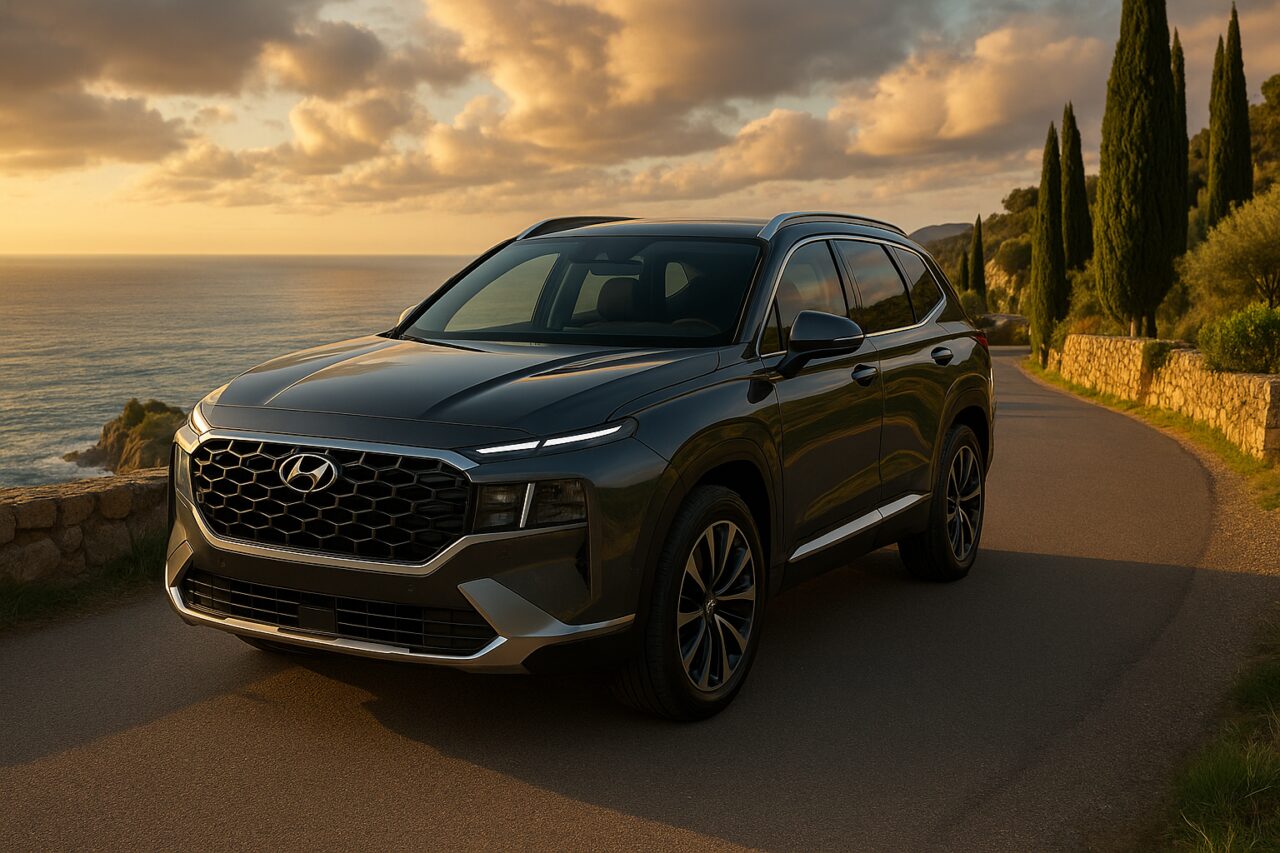 Hyundai Santa Fe usato in noleggio a lungo termine su strada costiera italiana
