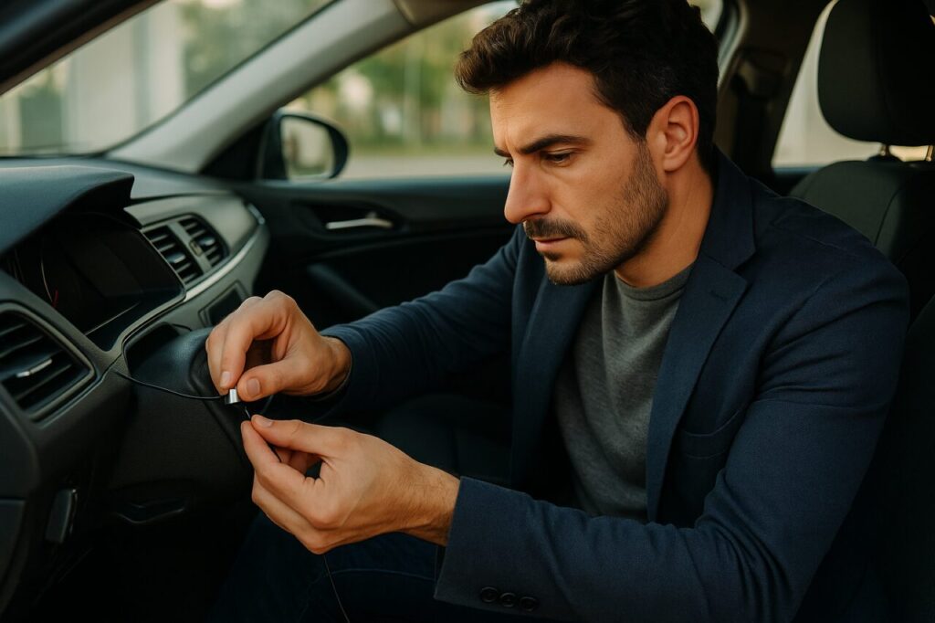 Installazione reversibile di accessori in auto usata a noleggio lungo termine senza danni agli interni