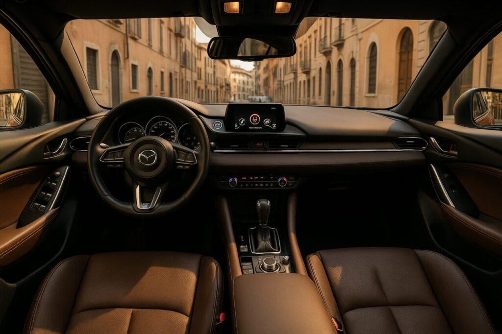 Interni di una Mazda6 usata km0 in noleggio a lungo termine, plancia e sistema MZD Connect