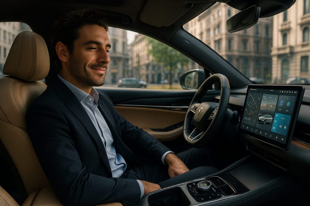 Interno tecnologico auto cinese BYD in noleggio a lungo termine Milano