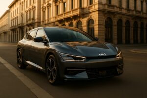 KIA EV6 usata in noleggio a lungo termine su strada italiana a Milano