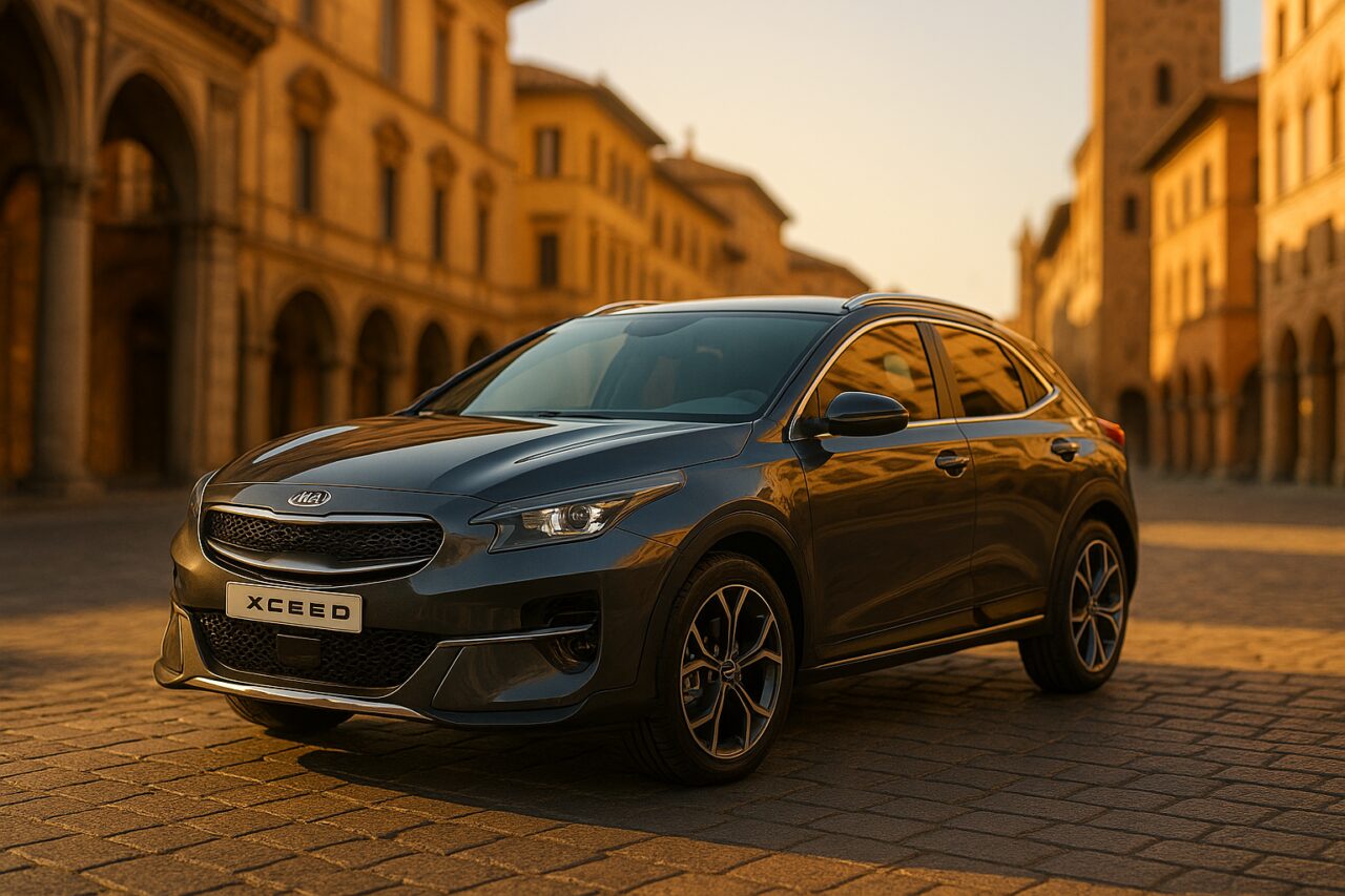 KIA XCeed usato in noleggio a lungo termine parcheggiato in una città italiana storica