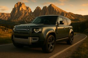 Land Rover Defender usato in noleggio a lungo termine su strada di montagna italiana