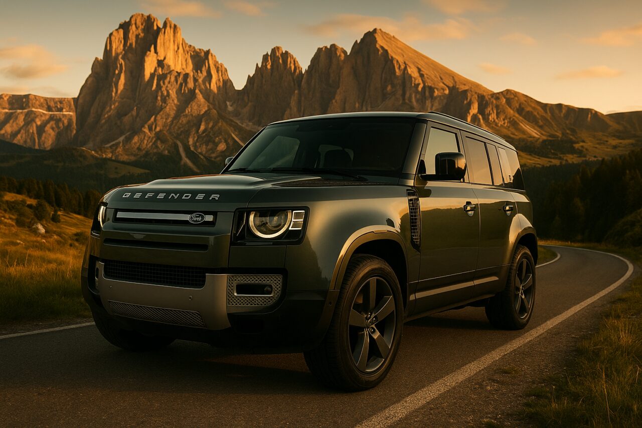 Land Rover Defender usato in noleggio a lungo termine su strada di montagna italiana
