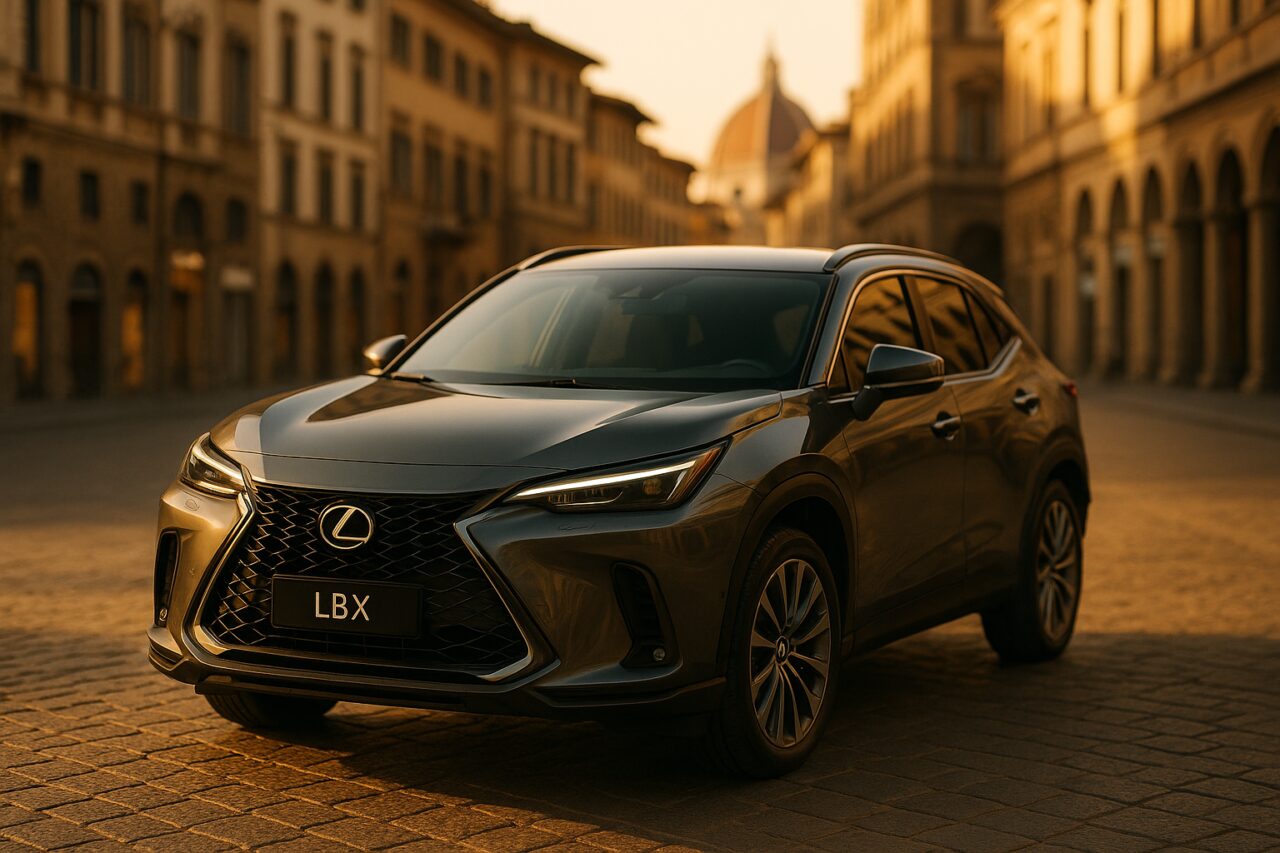 Lexus LBX usato in noleggio a lungo termine parcheggiato in una città italiana