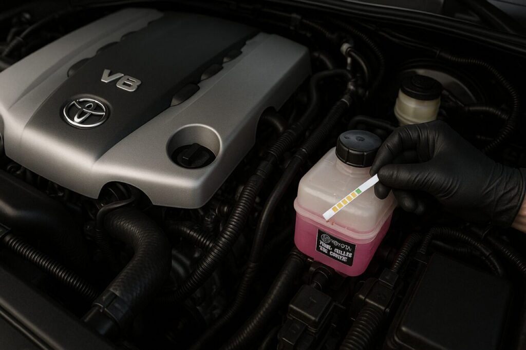 Controllo fluidi motore Lexus LS olio 0W-20 e refrigerante Toyota SLLC rosa manutenzione