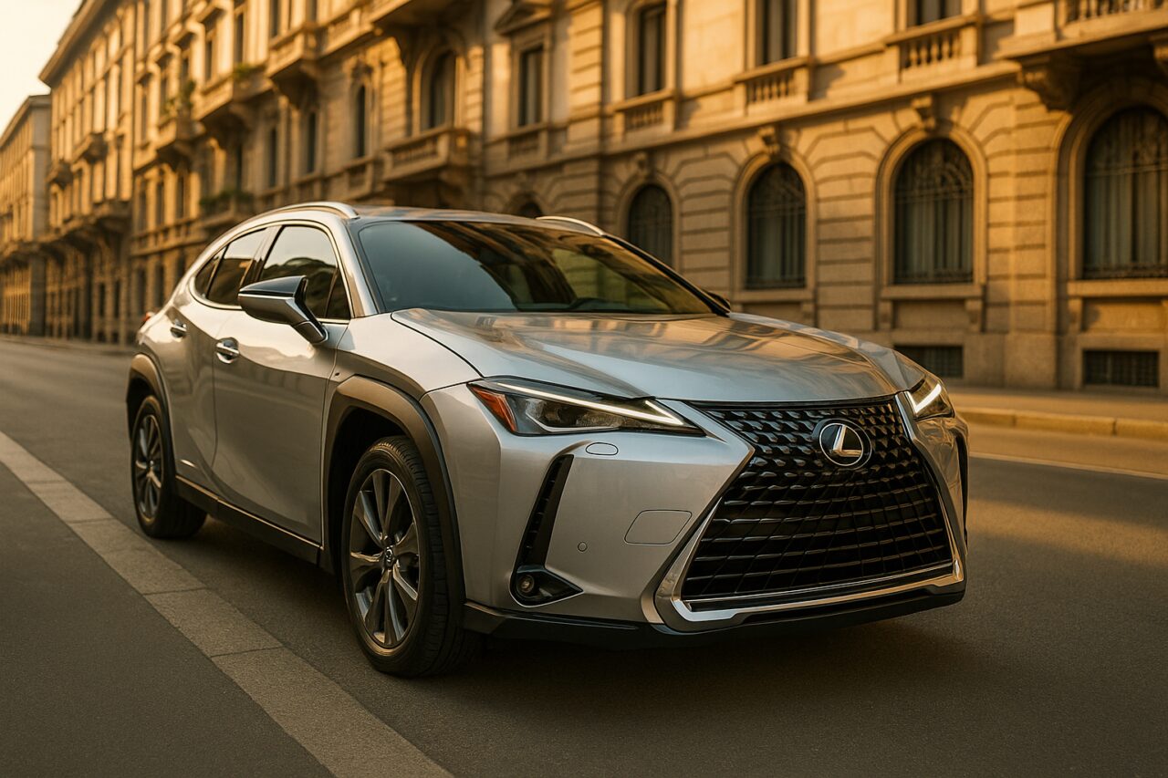 Lexus UX ibrido usato in noleggio a lungo termine su strada italiana a Milano