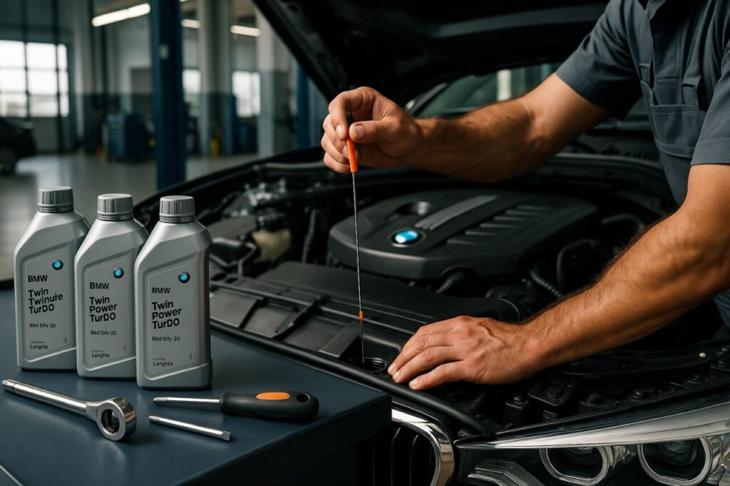 Controllo fluidi motore BMW per manutenzione noleggio lungo termine auto usata