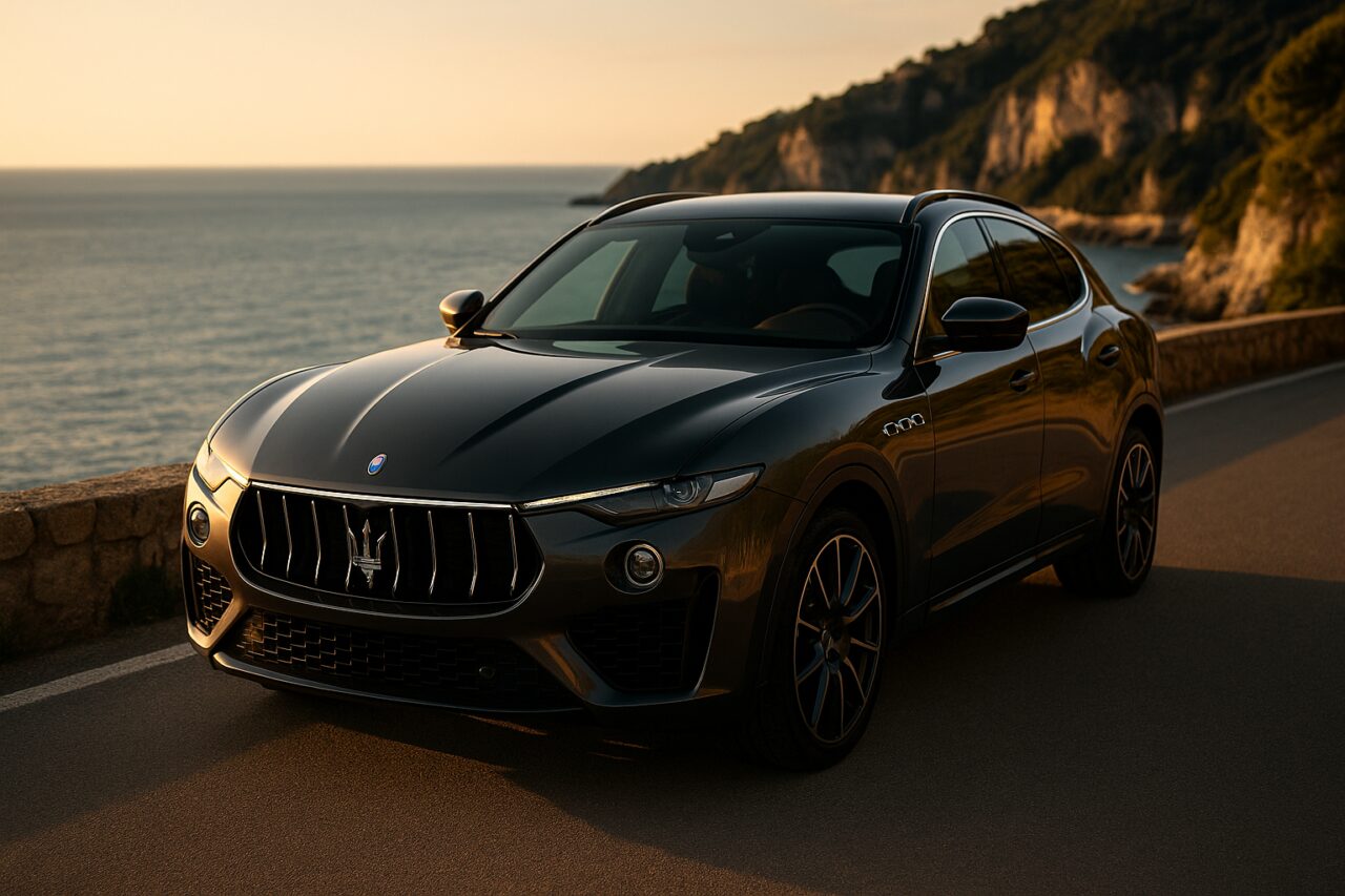 Maserati Levante usato in noleggio a lungo termine su strada italiana panoramica
