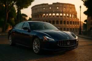 Maserati Quattroporte usata in noleggio a lungo termine su strada italiana a Roma