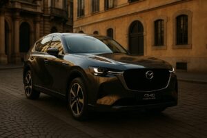 Mazda CX-60 Plug-in Hybrid in noleggio a lungo termine parcheggiata in una via del centro di Milano