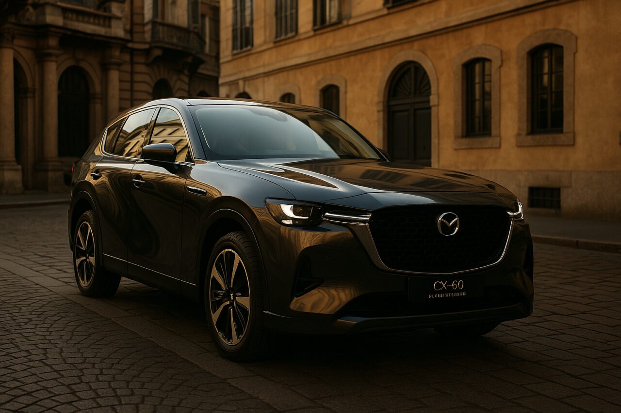 Mazda CX-60 Plug-in Hybrid in noleggio a lungo termine parcheggiata in una via del centro di Milano