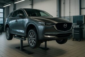 Mazda CX-5 su elevatore officina per ispezione tecnica noleggio lungo termine