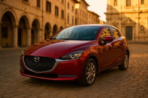 Mazda2 usata in noleggio a lungo termine parcheggiata in una città italiana
