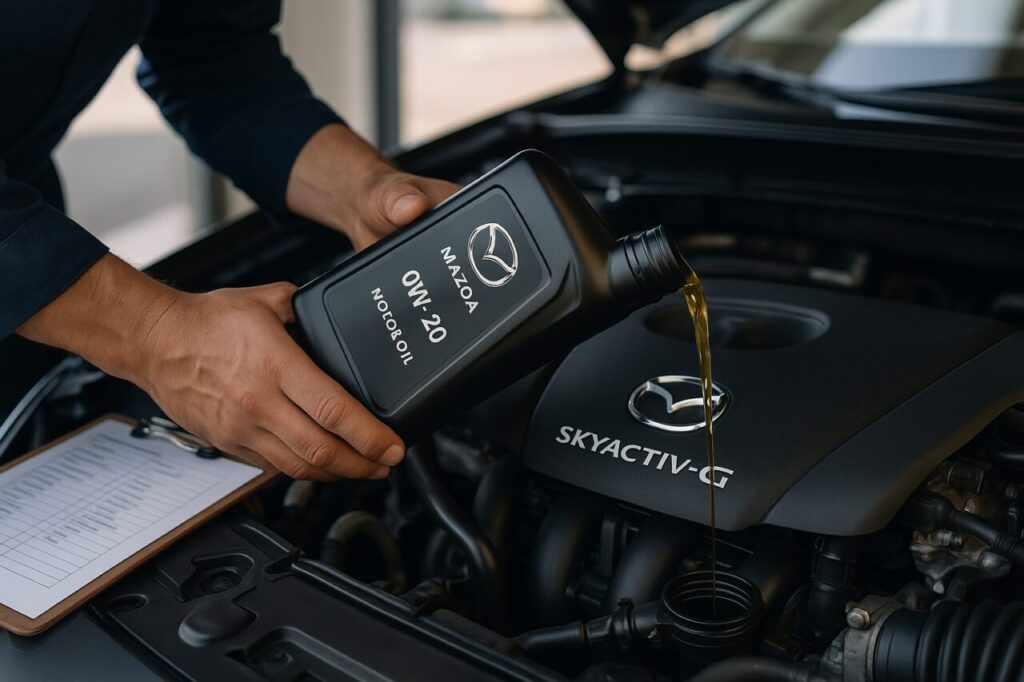 Sostituzione olio motore 0W-20 su Mazda3 Skyactiv-G usata per noleggio lungo termine