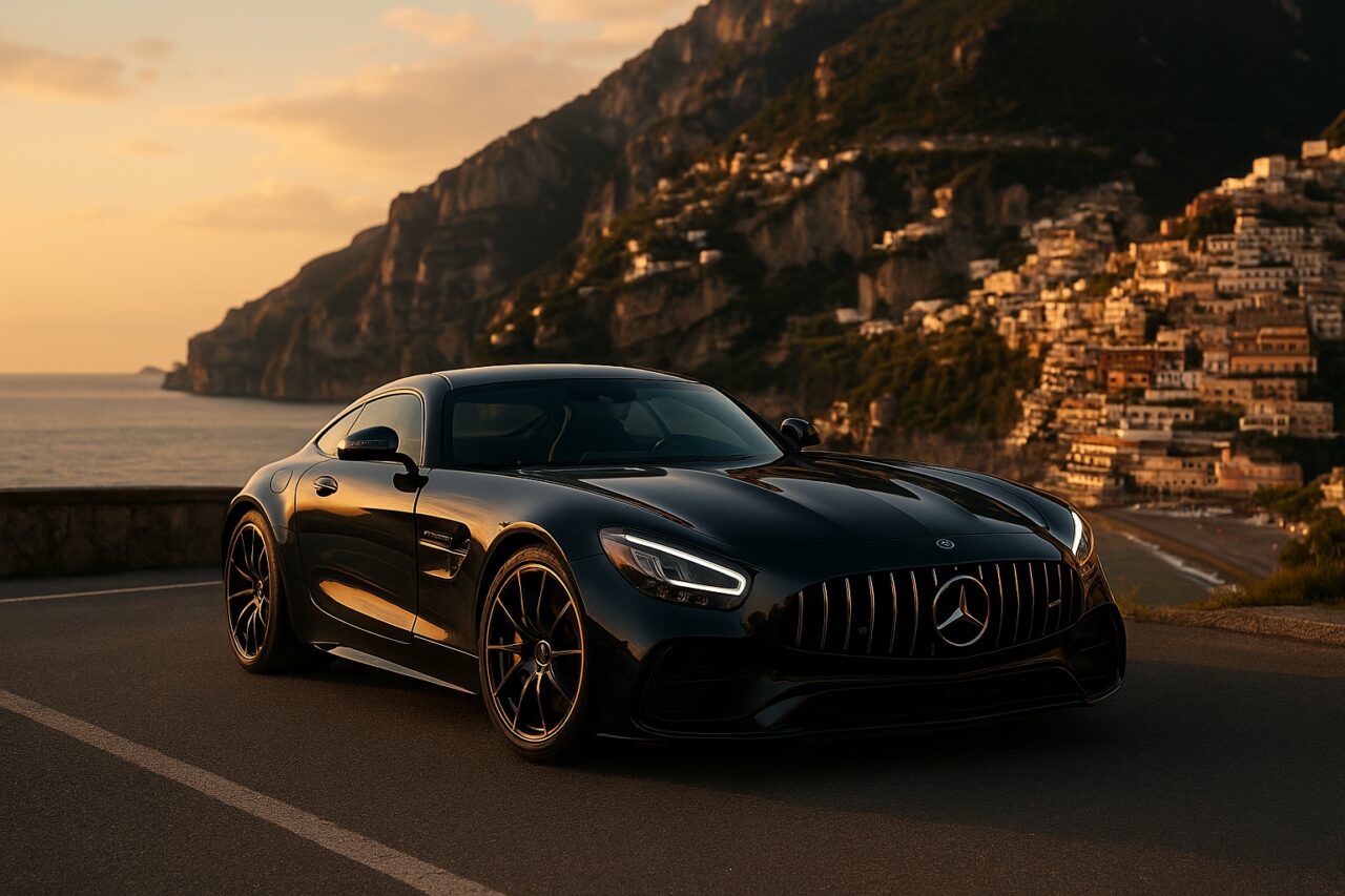 Mercedes-AMG GT Coupé usata in noleggio a lungo termine su strada italiana panoramica